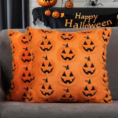 Set of 2 Halloween Pumpkin Decorative Pillow Covers 20x20