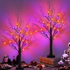 24 Inch Halloween Tree with 24 Orange & Purple Lights