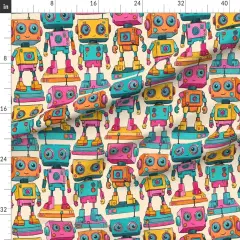 Various Fabrics by the Yard or Fat Quarter Retro Vintage Toy Robot Kids Room Playroom Playful Colorful Novelty Hand Drawn Blue Pink Yellow Large Scale Toys Happy Cheerful Games Sci Fi Custom Printed Fabric by Spoonflower