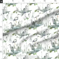 Various Fabrics by the Yard or Fat Quarter Watercolor Marsh Pond Heron Birds Nature Coastal Cattails Seaside Coast Beach Egret Large Scale House Vacation Home Traditional Blue Cottage Custom Printed Fabric by Spoonflower
