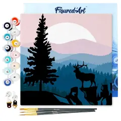 Figured'Art Mini Paint by Numbers Kit for Adults with Frame A Moose on the Cliff Small format 8"x8" - Craft Art Painting DIY Canvas Already Stretched on a Wooden Frame