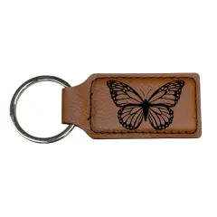 Keychain - Rectangle - Butterfly - Leather Rawhide/Black