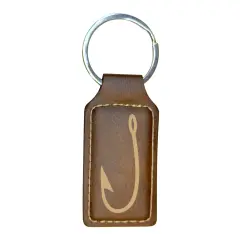 Keychain - Rectangle - Fish Hook - Leather Rustic/Gold