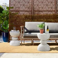 Set of 2 17.25"H Multi-functional MGO Faux Terrazzo Garden Stool or Planter Stand or Accent Table White