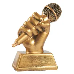 Golden Microphone Trophy - Small Resin Best Singing Award Prize for Karaoke, Lip Sync Battles, Singing Competitions, Birthday Parties (5.5x4.7x2.2 in)