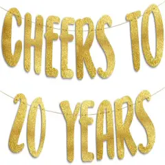 Cheers to 20 Years Gold Glitter Banner - 20th Anniversary and Birthday Party Decorations