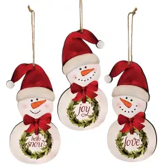 3 Asstd. Snowman with Wreath Ornament Decorative Wood Holiday Decor