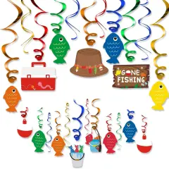Gone Fishing Party Hanging Swirl Decorations Kit Little Fisherman The Big One Birthday Baby Shower Photo Props for Summer