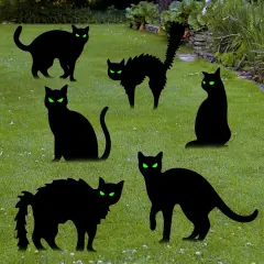 6 Pack Black Cat Yard Signs Halloween Decor with 12 Metal Stakes