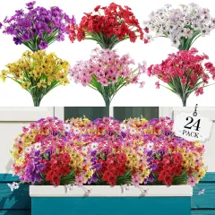 Artificial Flowers, 24 Bundles &ndash; No-Fade Faux Plants for Outdoor & Indoor Decoration, Mixed 6 Colors