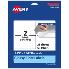 Avery Glossy Clear Rectangle Labels, 5.5" x 8.5"