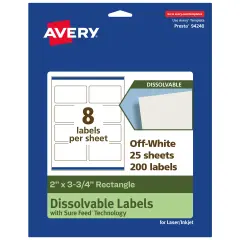Avery Dissolvable Labels, 2" x 3.75" Rectangle