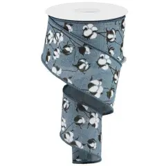 2.5" Cotton Pod Ribbon: Faded Denim & White (10 Yards)