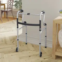 Emma and Oliver Ramsey Bi-Level Foldable Walker with Height Adjustable, Lightweight, Dual-Type Frame and Interchangeable Front Wheels or Rubber-Gripped Feet Black and Gray