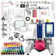 Brother PRS100 Single-Needle Embroidery Machine w/ Hat Hoop Set, Accessories Kit