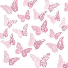 Crosize 48 Pcs Pink Butterfly Decorations, 4 Styles 3 Sizes, Butterfly Wall Decor, 3D Butterfly Party Decorations, Butterflies for Crafts, Bouquet, Cake Decorating, Flower Arrangements, Room D&eacute;cor