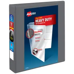 Avery Heavy-Duty View 3 Ring Binder, 1.5 Inch One Touch Slant Rings, 375-Sheet Capacity, DuraHinge, 2.1 Inch Wide Spine, Customizable Clear Cover and Spine, 1 Dark Gray Binder (79866)