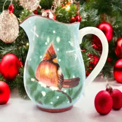Ceramic Cardinal Bird Christmas Pitcher, Home D&eacute;cor, Gift for Her, Gift for Mom, Kitchen D&eacute;cor, Christmas D&eacute;cor