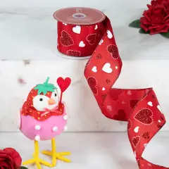Northlight Glitter Hearts Valentine's Day Wired Craft Ribbon - 2.5" x 10 Yards - Red and White