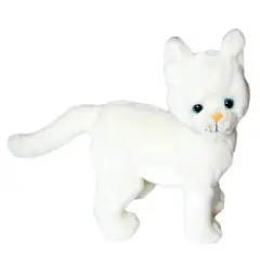 Snowball - Auswella White Standing Plush Cat (10 Inches Tall, 12 Inches Long)