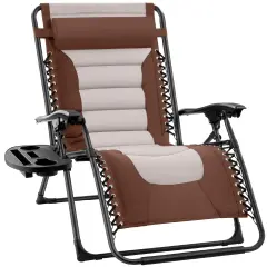 Best Choice Products Oversized Padded Zero Gravity Chair, Folding Outdoor Patio Recliner w/ Side Tray Brown/Oyster