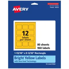 Avery Bright Yellow Paper Labels, 1-13/16" x 2-3/16" Rectangle