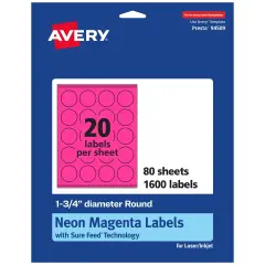 Avery Neon Magenta Paper Labels, 1.75" Diameter Round