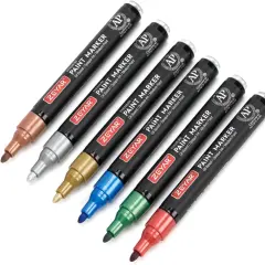 Permanent Oil-Based Paint Markers, Medium Point, Waterproof ink, Expert of Rock Painting, Great on Mug, Rock, Glass, Canvas, Metal and more (6 Metallic Colors)