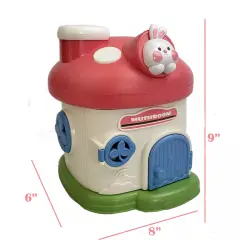 Kitcheniva Kids Cartoon Mushroom House Piggy Bank Key Lock Saving Cash Coin Money Can Toy Pink
