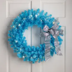 Northlight Pre-Lit Artificial Pine Christmas Wreath - 24" - Sky Blue- Clear Lights