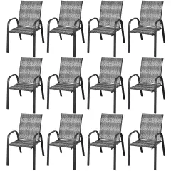 Costway Set of 12 Patio Rattan Dining Chairs Stackable Armrest Garden Mix Gray\Mix Brown