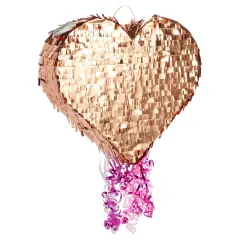 Sparkle and Bash Rose Gold Foil Pull String Heart Pinata, Ideal for Birthday Party Decorations & Supplies, Quinceanera, Valentine's Day (15.7 x 13 x 3 In, Small), Ages 3-14
