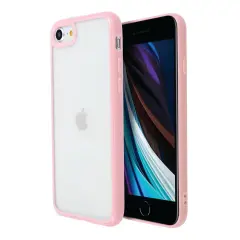 Crystal Clear Case For iPhone SE 2020 (2nd Gen), Color Raised Edge Ultra Thin Slim Shell Protective Cover Pink Bumper, by Insten
