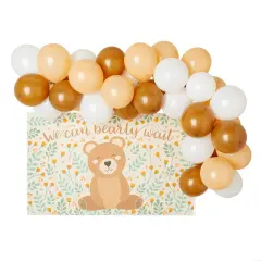 Teddy Bear Baby Shower Decorations, We Can Bearly Wait 48-Piece Garland Arch + 5x3 Photo Booth Backdrop for Party Supplies