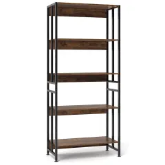 Costway 1/2 PCS 5 Tier Bookshelf 62" Tall Bookcase with Tiltable Shelves Display Storage Rack