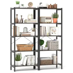 Costway 1/2 PCS 5-Tier Bookshelf Bookcase with Metal Frame & Dual Anti-Tipping Kits Storage Rack