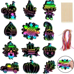 36Pcs - Rainbow Scratch Thanksgiving Paper Arts and Crafts for Kids
