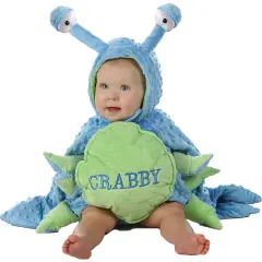Crabby Toddler Halloween Costume Blue Plush Jumpsuit Claw Sleeves Hood