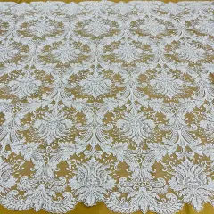 1 Yard Beaded Lace Fabric on 100% Polyester Net Mesh, Elegant Embroidered Lace for Gowns & D&eacute;cor White