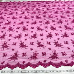 1 Yard Dazzling Beaded Lace Fabric Embroidered on 100% Polyester Net Mesh 54 Inch Width Fuchsia