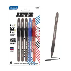 BAZIC Jetz 1.4 mm Tip Asst. Color FUSE Tech Ink Pen w/ Cushion Grip (5/Pack)