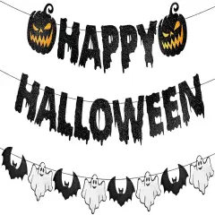 Black Glitter Happy Halloween Banner