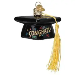 Old World Christmas 2.0 Inch Graduation Cap Christmas Tree Ornament , Christmas Decor Commencement Gold Tassel Black