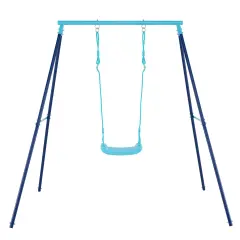 Adjustable Metal Swing Set with Stand and Seat Height 14-28 inches for Kids Blue