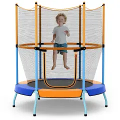 Kids Trampoline with Safety Net, Zipper Door and Heavy-Duty Frame Orange