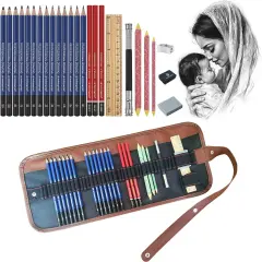 Drawing Sketching Pencil Set, 26 pcs Draw Supplies Kit, 14 Graphite (12B -6H), Charcoal Erasers Sharpener Extender, Ideal for Drawing Art, Sketching, Shading, Artist Pencils for Beginners Pro Artists