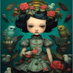 Dark Style Doll DIY Painting by Number for Beginner Delicate Dolls With Her Birds Paint by Numbers on Canvas Easy to Paint Artwork with Brushes and Paints for Home Decor Without Frame 16x20inch