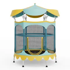 Kids Trampoline with Detachable Canopy, Safety Net, Zipper Door and Foam Padding Yellow
