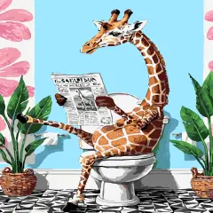 Paint by Number Kit for Adult, Easy Toilet Giraffe Acrylic Paint by Numbers Kits on Canvas, Animal Oil Painting Kits Adults' Paint-by-Number Kits for Home Wall Decor 12x16inch
