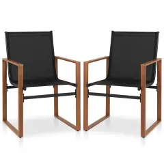 Fabric Patio Dining Chairs Set of 2 with Metal Frame, Ergonomic Design and Adjustable Foot Pads Black